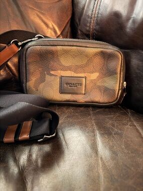 Coach Camo Leather Belt Bag in Brown and Green